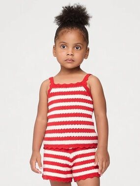 Baby Gap 2t Toddler Crochet Tank Top Short Set Red Striped